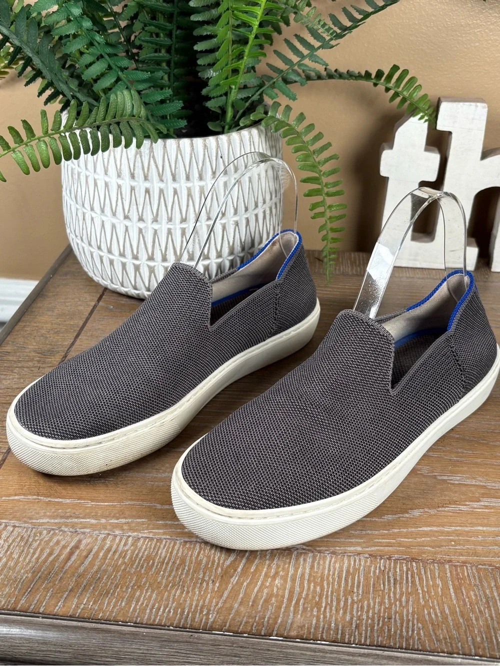 Rothy's The Original Slip-On Sneakers in a Gray knit fabric Women's Size 7.5